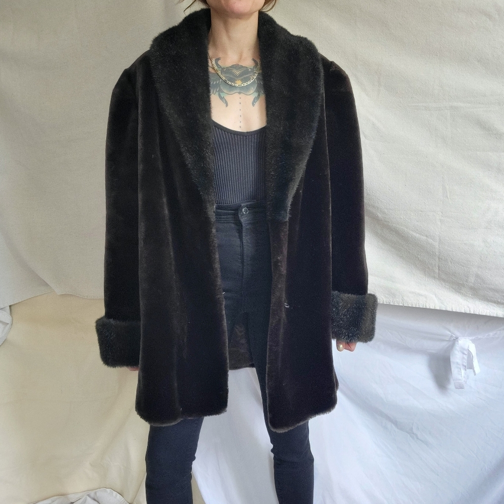 Vintage Oversized Faux Fur Brown Black Coat